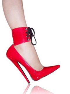 Cheap 7'' High Heel red Patent Ankle Straps Sexy Pumps
