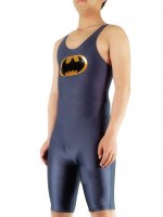 Cheap Gray Lycra Spandex Bat Pattern Half Length Sleeveless Leot