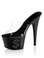 Cheap 6'' High Heel Black PVC Sexy Platform Mules