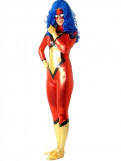 Cheap Shiny Metallic Red with Gold Unisex Catsuit