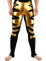 Cheap Black Lycra Spandex Wrestling Bottom with Golden Shiny Met