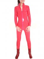 Cheap Front Halloween Open Pink Red Shiny PVC Catsuit Type A