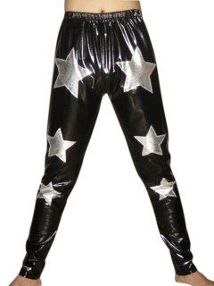 Cheap Black Shiny Metallic Pants With Silver Star Decoration