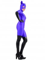 Cheap Purple Lycra Spandex Unisex Catsuit with PVC Gloves and St