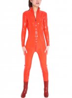 Cheap Front Open Orange Red Shiny PVC Catsuit Type B