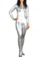 Cheap Silver Shiny Metallic Unisex Catsuit