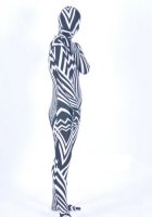 Cheap Black & White Lycra Metallic Unisex Zentai Suit Linear Lea