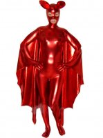 Cheap Full Body Red Shiny Metallic Unisex Catsuit with Mask and