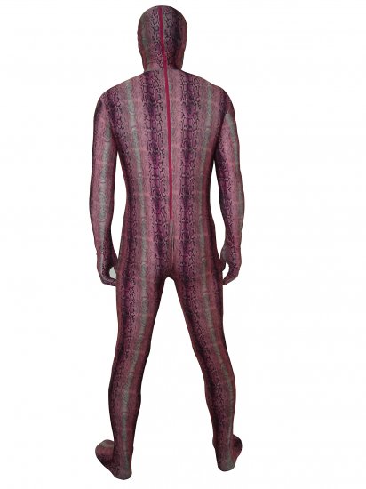 Cheap Burgundy Snakeskin Motif Lycra Unisex Zentai Suit - Click Image to Close