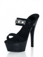 Cheap 6'' High Heel Black Rhinestone PU Sexy Platform Sandals