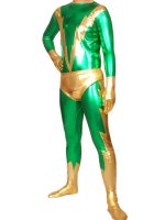 Cheap Green And Gold Shiny Metaliic Super Hero Catsuit