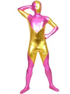Cheap Pink And Gold Shiny Metallic Zentai Suit
