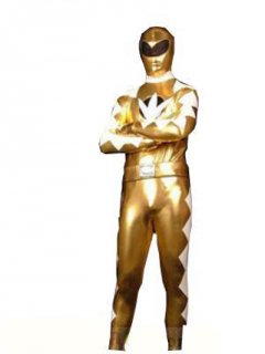 Cheap Gold And White Shiny Metallic Super Hero Zentai Suit