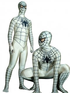 Cheap Black Stripe Lycra Spandex White Spiderman Costume Zentai
