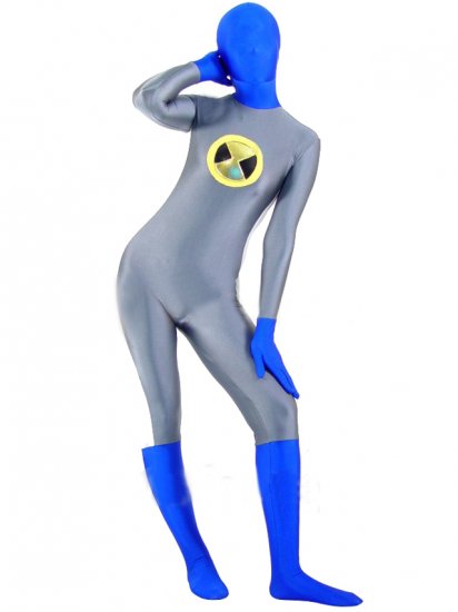 Cheap Gray with Blue Lycra Spandex Unisex Zentai Suit - Click Image to Close