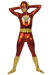 Cheap Flash Shiny Metallic Super Hero Costume