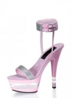 Cheap 6'' High Heel Pink Rhinestone PU Sexy Platform Sandals