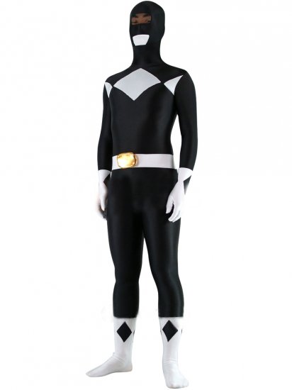 Cheap Black with White Lycra Spandex Unisex Zentai Suit - Click Image to Close