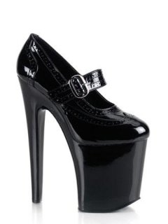 Cheap 7.9'' High Heel Black Patent Platform Shoes