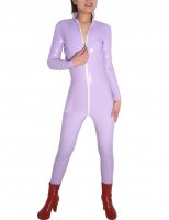 Cheap Front Open Purple Shiny PVC Catsuit