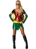 Cheap Red Batgirl Robin Lycra Shiny Metallic Super Hero Costume