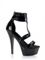 Cheap 6'' High Heel Black PU Ankle Straps Sexy Platform Sandals