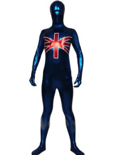 Cheap Blue And Red Shiny Metallic Unisex Zentai Suit
