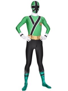 Cheap Green And Black Shiny Metallic Lycra Super Hero Zentai Sui