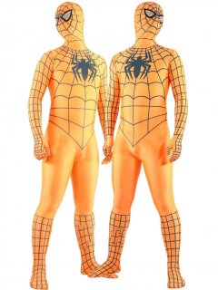 Cheap Lycra Spandex Orange Spiderman Zentai Costume with Black S