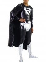 Cheap Shiny Metallic Black Superman Costume with Silver Pattern