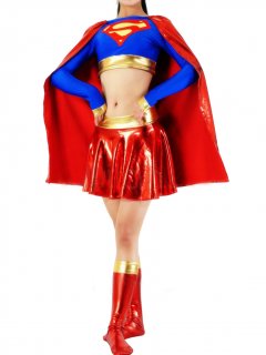 Cheap Shiny Metallic Supergirl Costume with Red Cape
