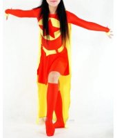 Cheap Lycra Spandex Red Super Woman with Yellow Cape