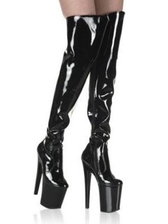 Cheap 7.9'' High Heel Black Patent Thigh High Sexy Boots