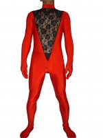 Cheap Red And Black Lycra Lace Zentai Catsuit