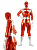 Cheap Red & Silver Shiny Metallic Unisex Zentai Suit
