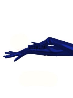 Cheap Shiny Metallic Blue Shoulder Length Gloves