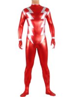 Cheap Red And Silver Shiny Metallic Lycra Spandex Catsuit