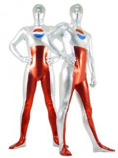 Cheap Silver & Red Shiny Metallic Unisex Zentai Suit