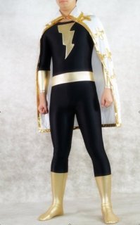 Cheap Black & Gold Lycra Spandex Unisex Zentai Suit With Cape