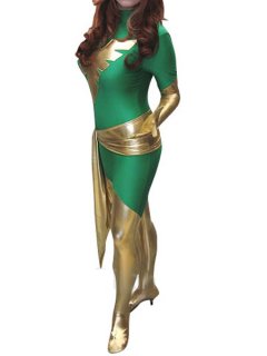 Cheap Green Phoneix Lycra Shiny Metallic Super Hero Costume