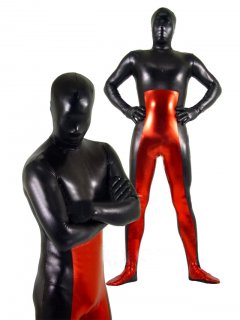 Cheap Full Body Shiny Metallic Black with Red Unisex Zentai Suit