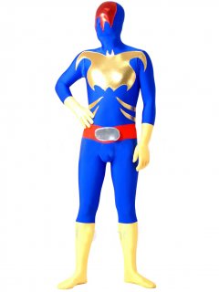 Cheap Blue Lycra Spandex Unisex Zentai Suit with Gold Pattern