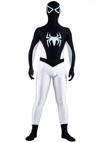 Cheap Lycra Spandex Black White Spider Man Unisex Zentai Suit - Click Image to Close