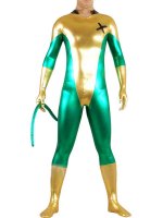 Cheap Green And Yellow Shiny Metallic Lycra Spandex Avatar Super