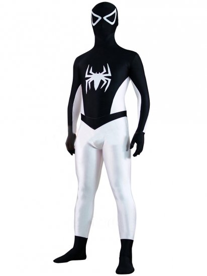 Cheap Lycra Spandex Black White Spider Man Unisex Zentai Suit - Click Image to Close