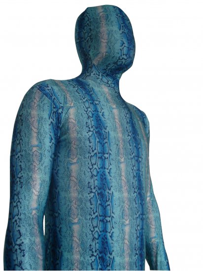 Cheap Water Blue Snakeskin Motif Lycra Unisex Zentai Suit - Click Image to Close