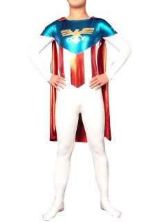 Cheap Lycra Shiny Metallic American Super Hero Costume
