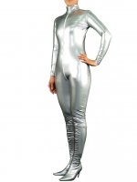 Cheap Silver PVC Front Open Unisex Catsuit