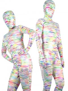 Cheap White with Seven- Colour Shiny Metallic Unisex Zentai Suit