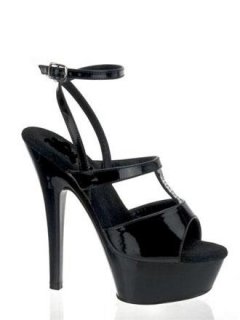 Cheap 6'' High Heel Black PU Ankle Straps Sexy Platform Sandals